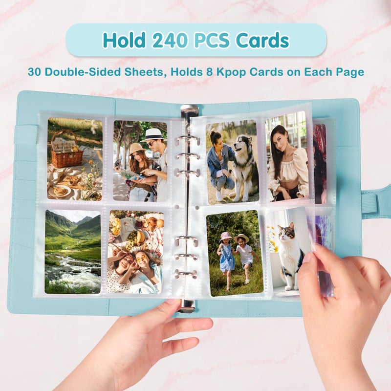 WITHYU A5 Kpop Photocard Binder with 30 Pack 4-Pocket Card Pages  6 Ring A5 Binder Card Collector Album with 240 Card Slots PU Leather Binder Cover with Magnetic Buckle Closure for Organizing Trading Card - Image 2
